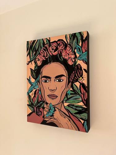 "THE CROWNED FLORAL FRIDA" Original Acrylic Canvas Artwork thumb