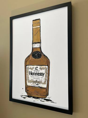 "HENNESSY" Hand Painted Original Beverages Glass Bottle Artwork thumb