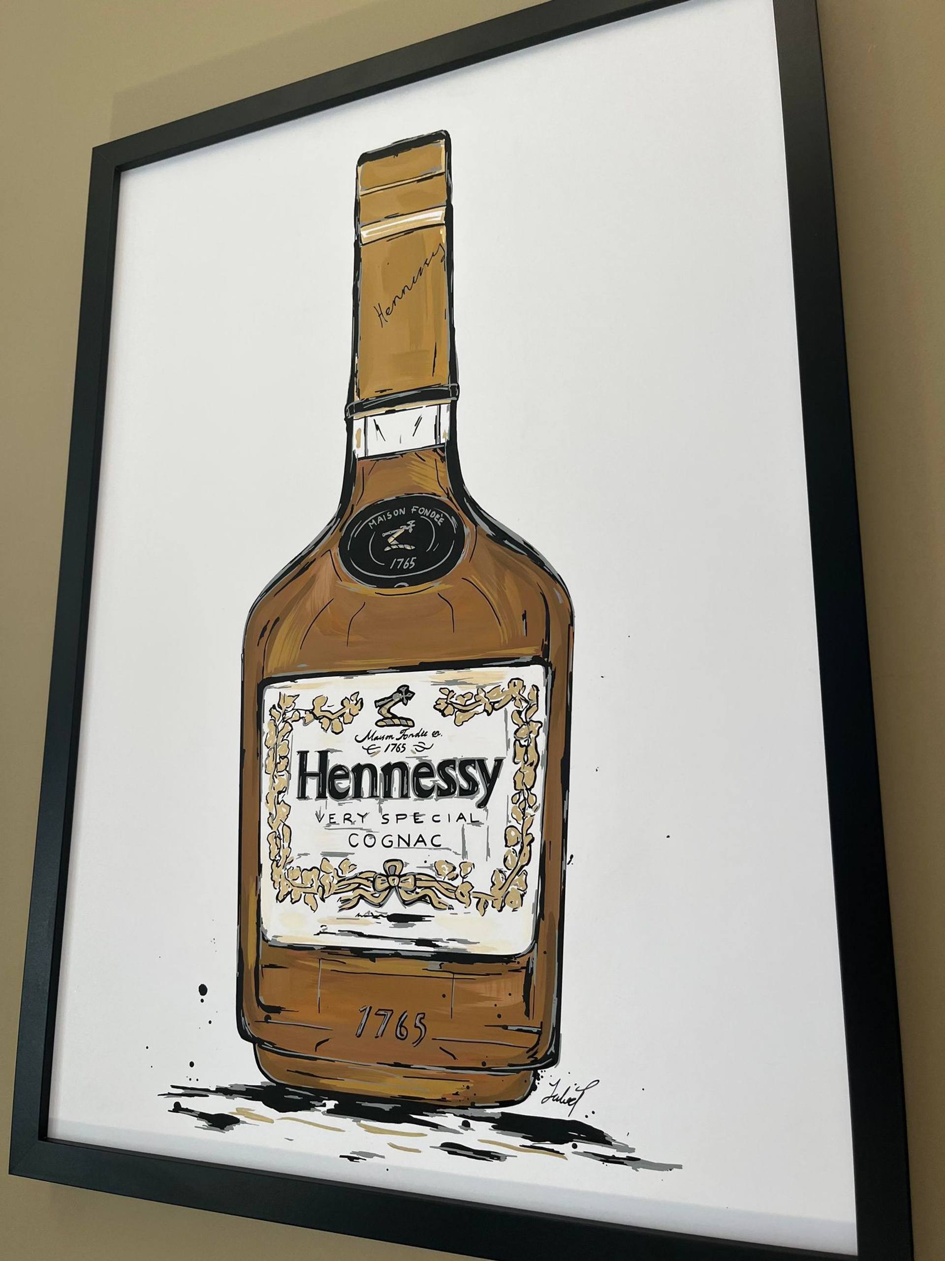 アート・デザイン・音楽 Jean-Claude Lemagn Hennessey & Ingalls HENNESSY Hand Painted Original Beverages Glass Bottle Artwork