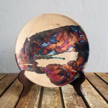 Sara raku fired ceramic pottery plate 9.5" - Half Copper Matte thumb