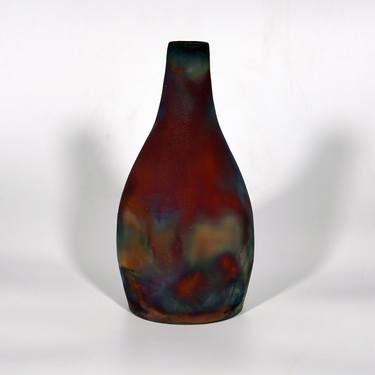 Natsu raku fired ceramic pottery vase - Full Copper Matte thumb