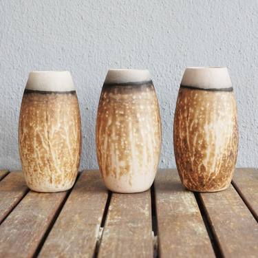 Tsuri 3 Pack Raku Fired Ceramic Pottery Vase - Obvara thumb