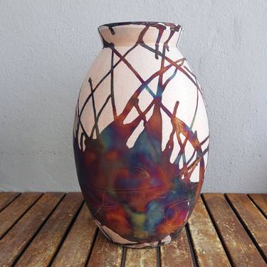 Pre-Order Large Oval XL 14" Raku Ceramic Pottery Vase - H.C Matte thumb