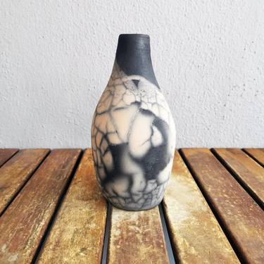 Natsu raku fired ceramic pottery vase - Smoked Raku thumb