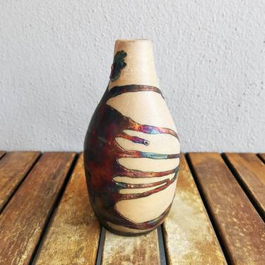Natsu raku fired ceramic pottery vase - Half Copper Matte thumb