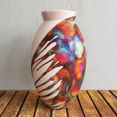 Pre-Order Large Oval 13.5" Raku Ceramic Pottery Vase - H.C Matte thumb