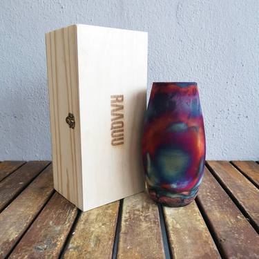 Tsuri raku fired ceramic pottery vase with gift box Full C.Matte thumb