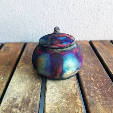 Ai Mini Urn raku fired ceramic vessel - Full Copper Matte thumb