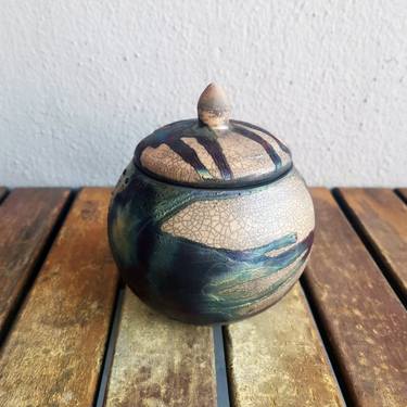 Kioku Small Urn raku fired ceramic vessel - Half Copper Matte thumb