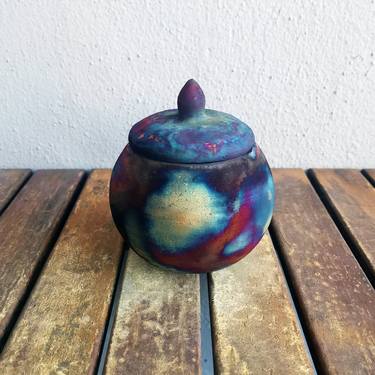 Kioku Small Urn raku fired ceramic vessel - Full Copper Matte thumb