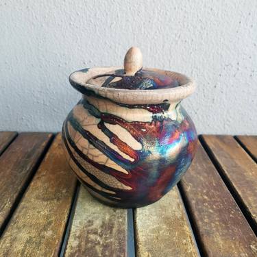 Heiwa Urn raku fired ceramic vessel - Half Copper Matte thumb