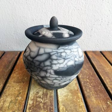 Heiwa Urn raku fired ceramic vessel - Smoked Raku thumb