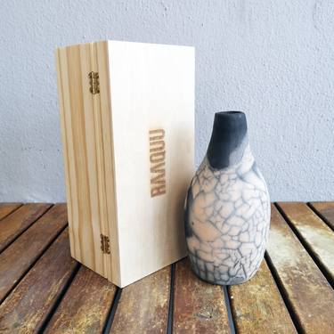 Natsu raku fired ceramic pottery vase with gift box - Smoked Raku thumb