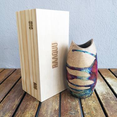 Koi raku fired ceramic pottery vase with gift box - H.C Matte thumb