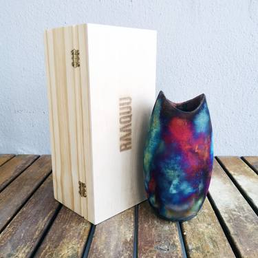 Koi raku fired ceramic pottery vase with gift box Full C.Matte thumb
