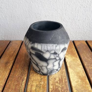 Hoseki Raku Fired Ceramic Pottery Vase - Smoked Raku thumb