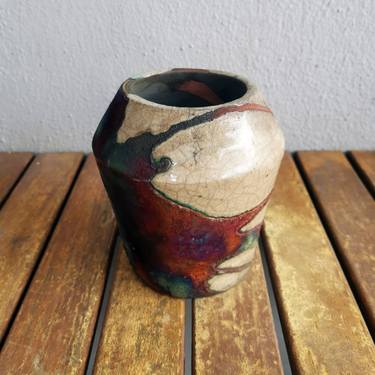 Hoseki Raku Fired Ceramic Pottery Vase - Half Copper Matte thumb