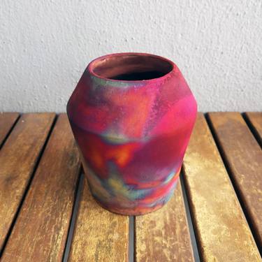 Hoseki Raku Fired Ceramic Pottery Vase - Full Copper Matte thumb