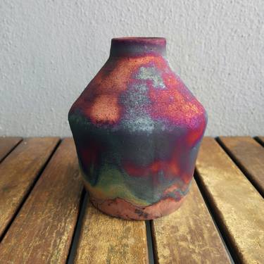 Inaka raku fired ceramic pottery vase - Full Copper Matte thumb