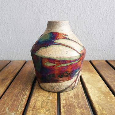Inaka raku fired ceramic pottery vase - Half Copper Matte thumb