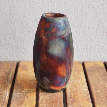 Tsuri raku fired ceramic pottery vase - Full Copper Matte thumb