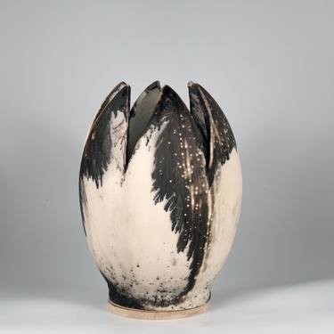 Large Flower 11 inches Raku Fired Ceramic Pottery Vase S/N0000170 thumb