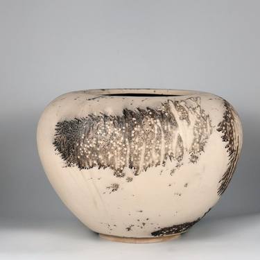 Tsubomi 13.5 inch wide Raku Fired Ceramic Pottery Vase S/N0000680 thumb