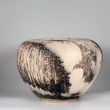 Pre-Order Tsubomi 13.5" wide Raku Ceramic Pottery Vase Obvara thumb
