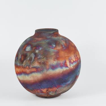 Large Globe 11 inches Raku Fired Ceramic Pottery Vase S/N0000511 thumb
