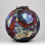 Large Globe 11 inches Raku Fired Ceramic Pottery Vase S/N0000626 by Adil Ghani