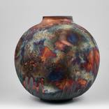 Large globe 11 inches raku fired ceramic pottery vase S/N0000911 by Adil Ghani