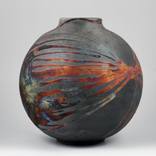 Large globe 11 inches raku fired ceramic pottery vase S/N0000782 by Adil Ghani