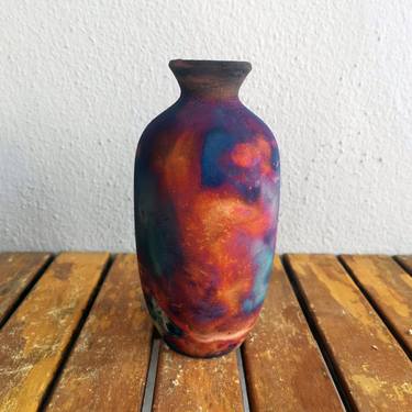 Koban raku fired ceramic pottery vase - Full Copper Matte thumb