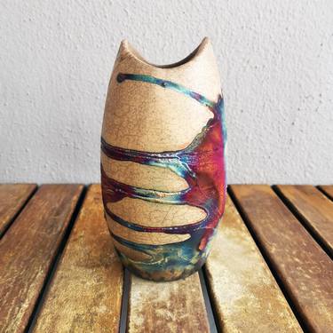 Koi raku fired ceramic pottery vase - Half Copper Matte thumb