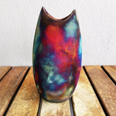 Koi raku fired ceramic pottery vase - Full Copper Matte thumb