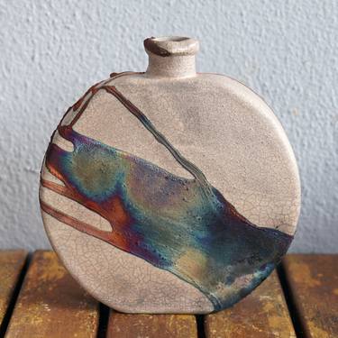 Kumo raku fired ceramic pottery vase - Half Copper Matte thumb