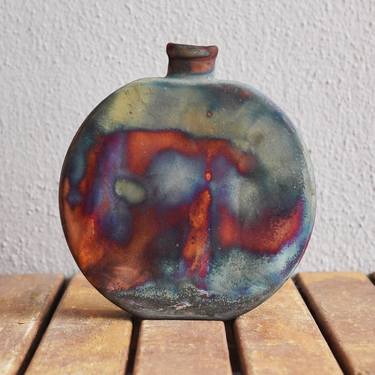 Kumo raku fired ceramic pottery vase - Full Copper Matte thumb