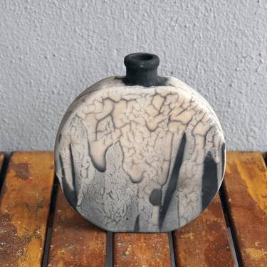 Kumo raku fired ceramic pottery vase - Smoked Raku thumb