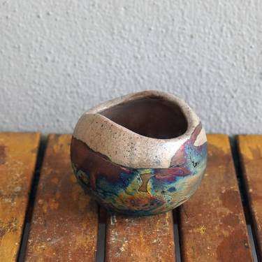Hikari raku fired ceramic pottery vase - Half Copper Matte thumb