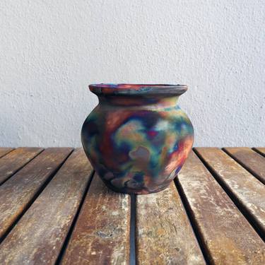 Hofu raku fired ceramic pottery vase - Full Copper Matte thumb