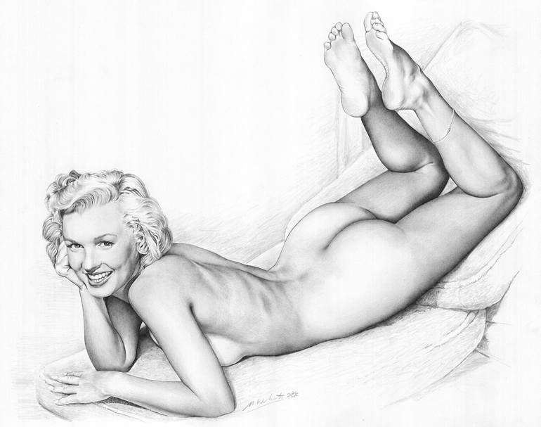Famous Nude Pin Up Cartoons - Marilyn Nude Pin-up Drawing by Michael Walcott | Saatchi Art