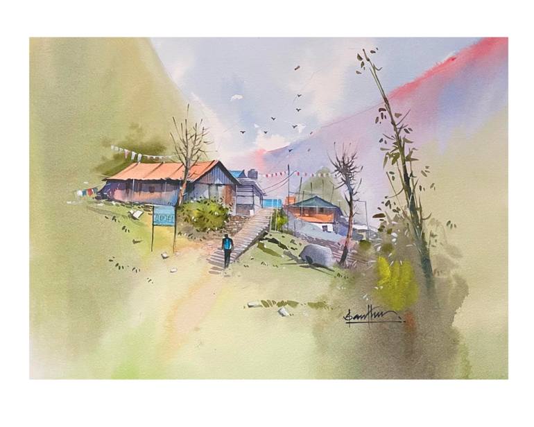 Original Documentary Landscape Painting by Santhu Govind