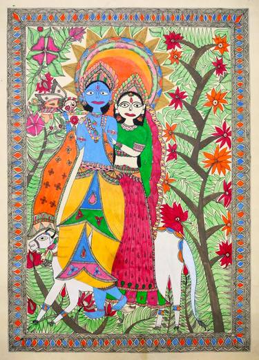Lord Krishna & Shree Radha Madhubani Painting thumb