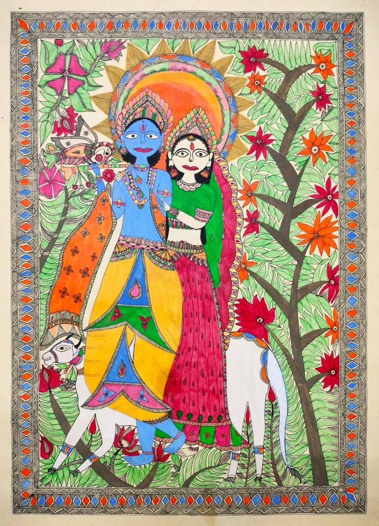 Lord Krishna & Shree Radha Madhubani Painting Painting by Gulshan ...