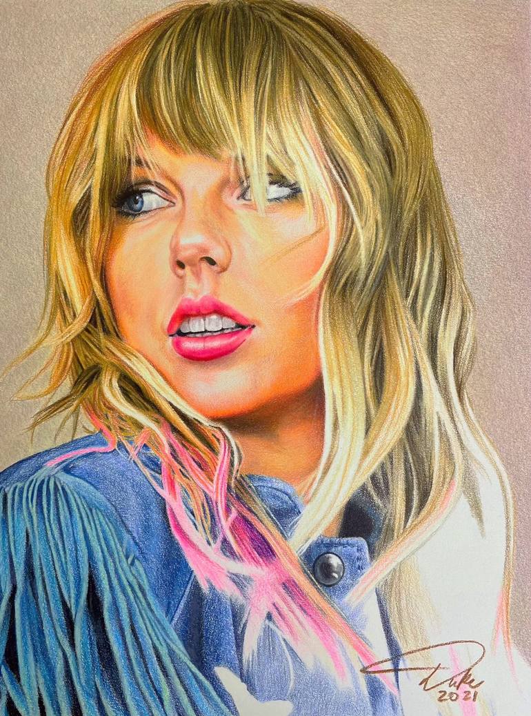 Pencil sketch drawing of Taylor Swift - step by step