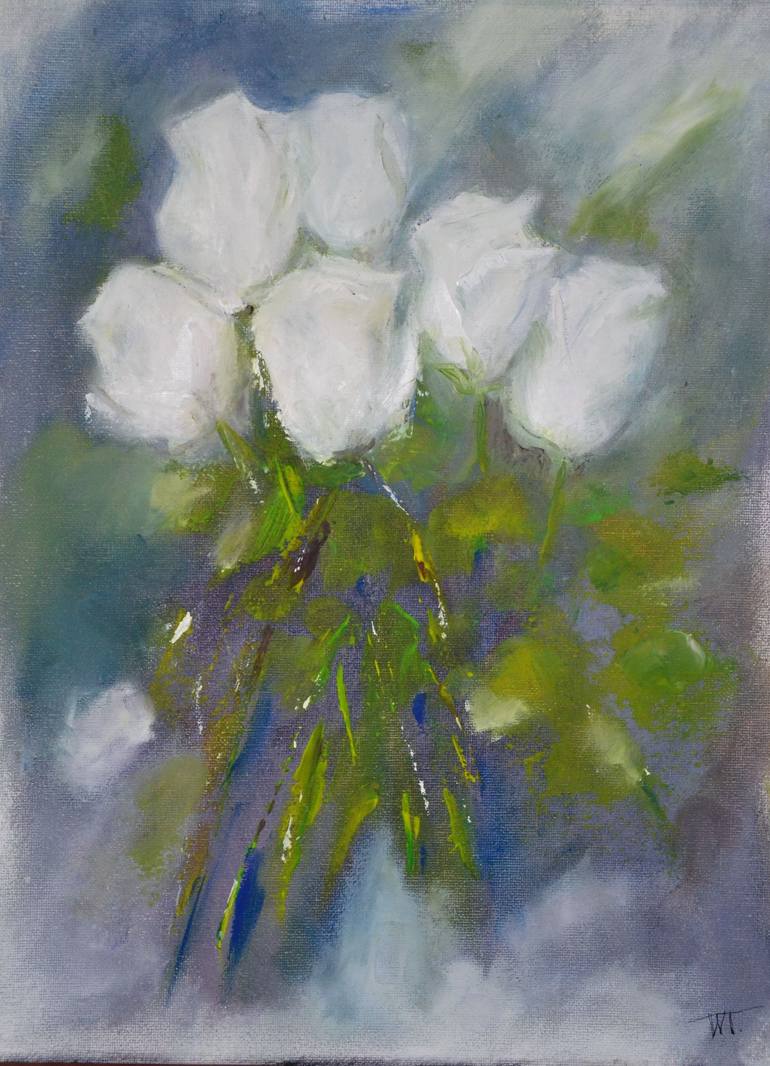 White roses Painting by Maiia Tatsiy | Saatchi Art
