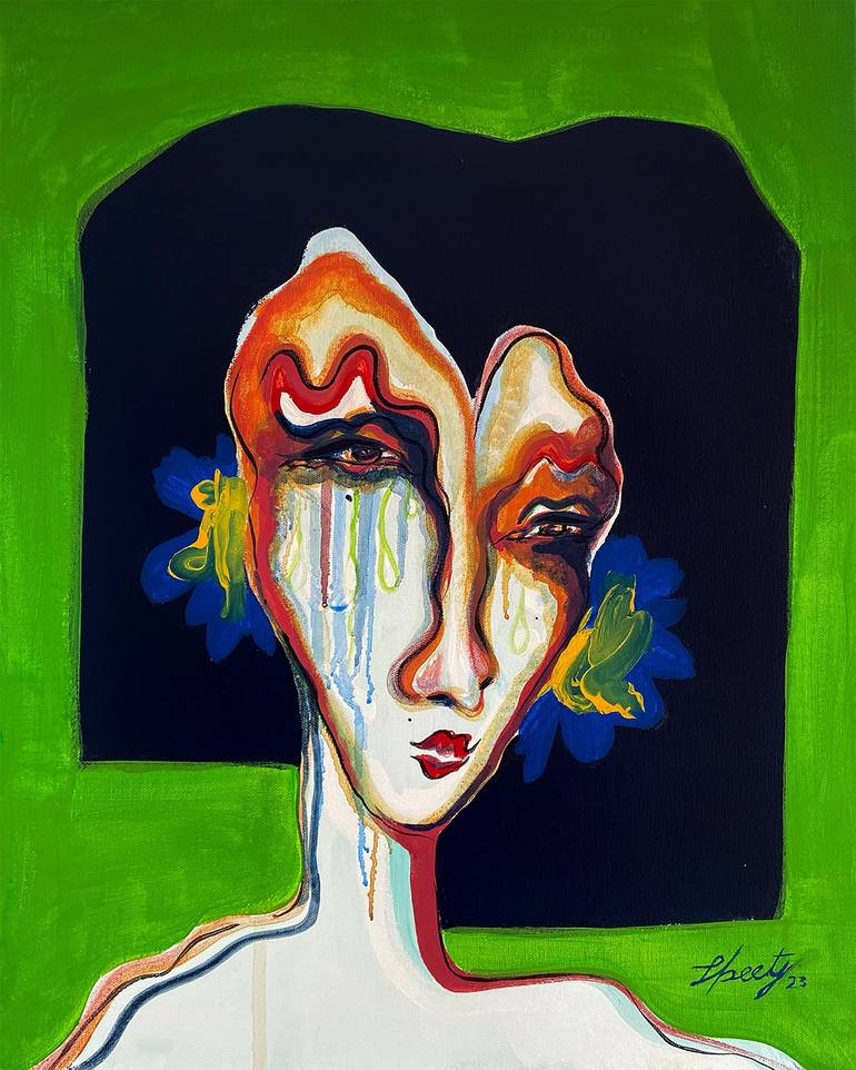 Original Expressionism Women Painting by TANIA LIBERTAD ZAVALA