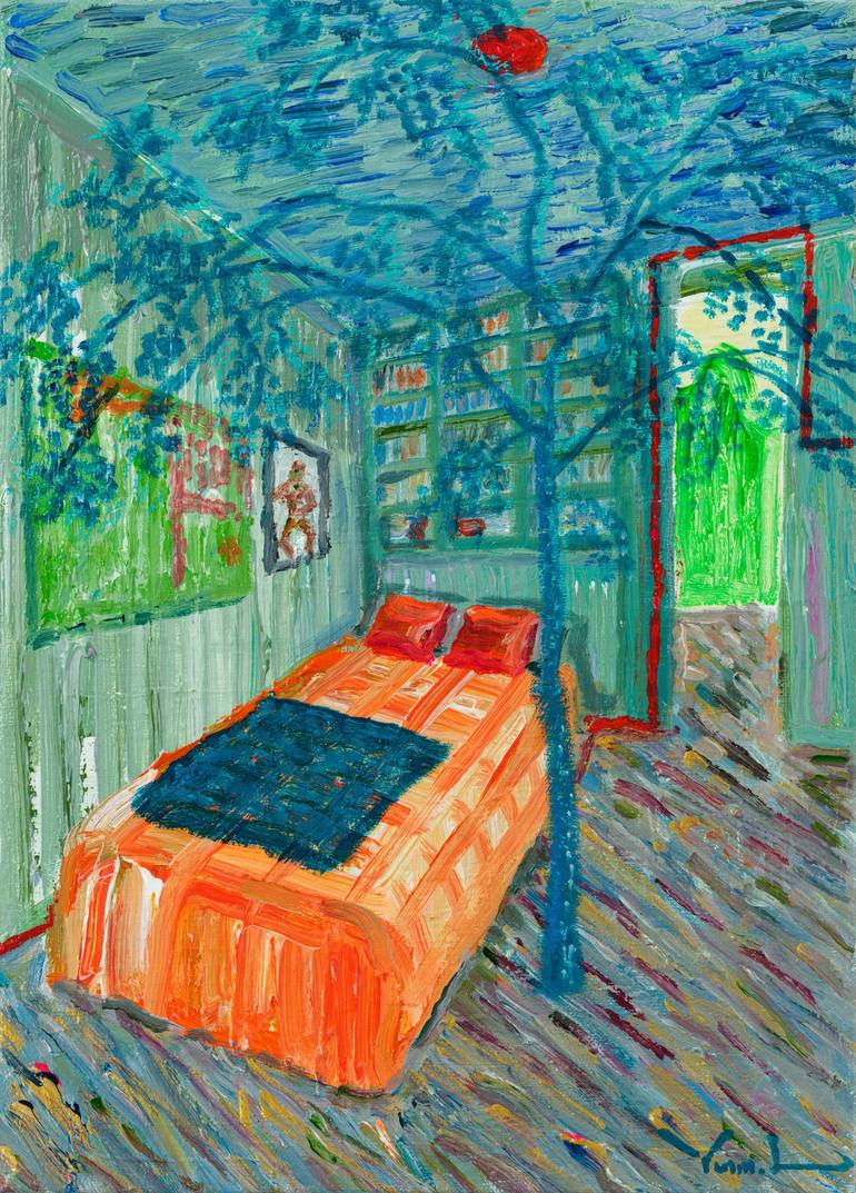 Original Nature Painting by Yujin L | Contemporary Art on Canvas | In the Shade of a Blue Tree