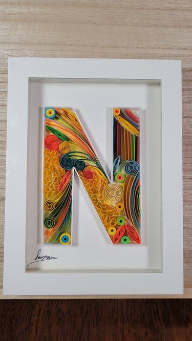N – Quilled wall paper art – Letter N – Framed thumb