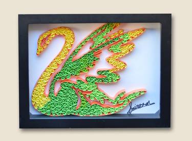 Swan Quilling (10x8) in Handmade  Frame with glass thumb